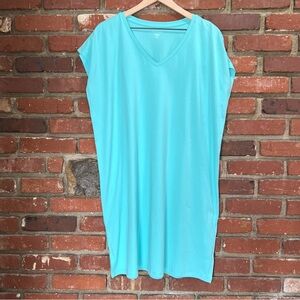 Eileen Fisher women's size aqua v-neck‎ tank dress size large beach lounge NWT
